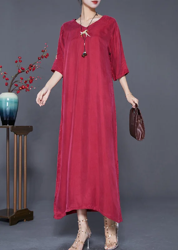 Trendy women’s clothing with a modern twist Elegant Mulberry Embroideried Side Open Silk Maxi Dresses Summer Trendy women’s clothing with a modern twist Elegant Mulberry Embroideried Side Open Silk Maxi Dresses Summer