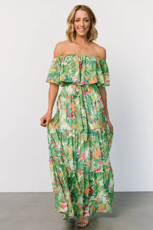 Versatile fashion options for every occasion Sonoma Off Shoulder Maxi Dress | Green Multi Versatile fashion options for every occasion Sonoma Off Shoulder Maxi Dress | Green Multi