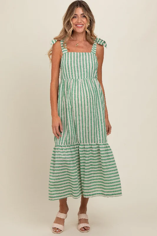 Chic for every occasion and style   Jade Striped Shoulder Tie Maternity Midi Dress