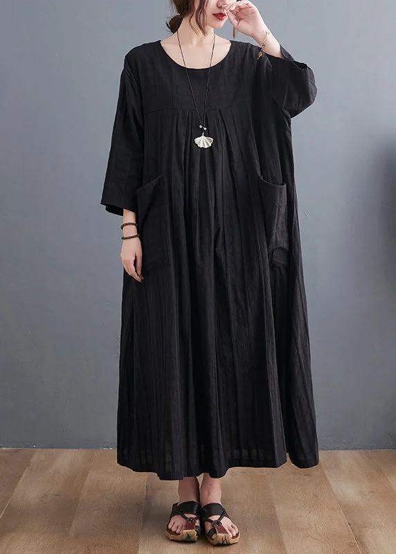 High-quality women’s wear for everyday elegance Loose Black O-Neck Patchwork Pockets Maxi Dress Bracelet Sleeve High-quality women’s wear for everyday elegance Loose Black O-Neck Patchwork Pockets Maxi Dress Bracelet Sleeve