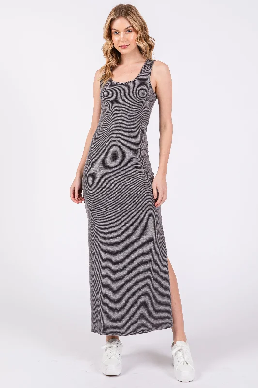 Chic for every occasion and style   Charcoal Ribbed Sleeveless Side Slit Midi Dress