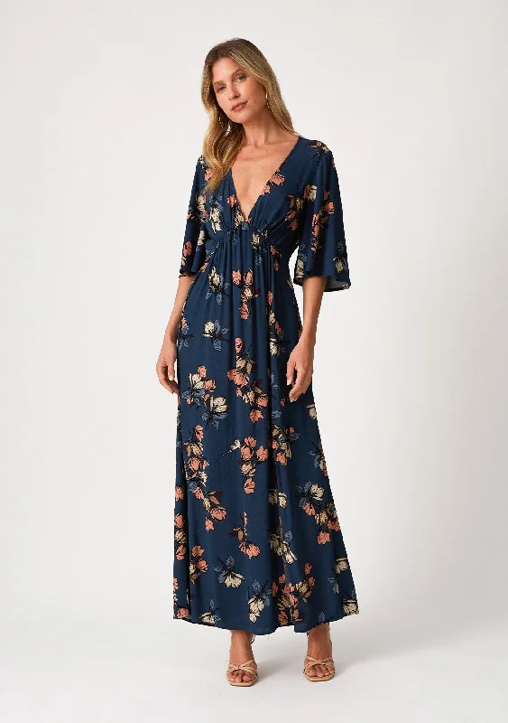 Effortlessly chic outfits for the modern woman Dark Teal Floral Deep V-Neck Short Sleeve Front Slit Maxi Dress Effortlessly chic outfits for the modern woman Dark Teal Floral Deep V-Neck Short Sleeve Front Slit Maxi Dress
