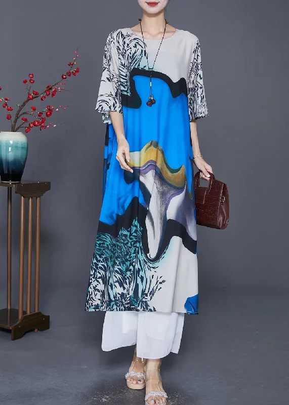 Fashionable, yet affordable women’s apparel Fine Blue Oversized Print Silk Maxi Dresses Half Sleeve Fashionable, yet affordable women’s apparel Fine Blue Oversized Print Silk Maxi Dresses Half Sleeve