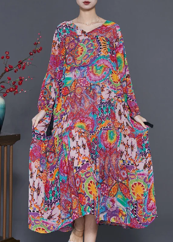 Summer-ready fashion for stylish women Casual Purple Print Drawstring Chiffon Maxi Dresses Spring Summer-ready fashion for stylish women Casual Purple Print Drawstring Chiffon Maxi Dresses Spring