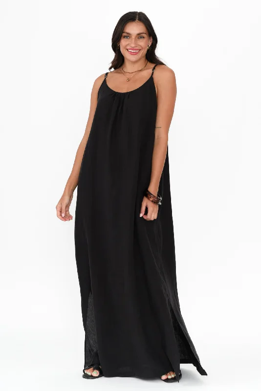 Cozy women’s clothing for the colder months   Kylah Black Linen Maxi Dress