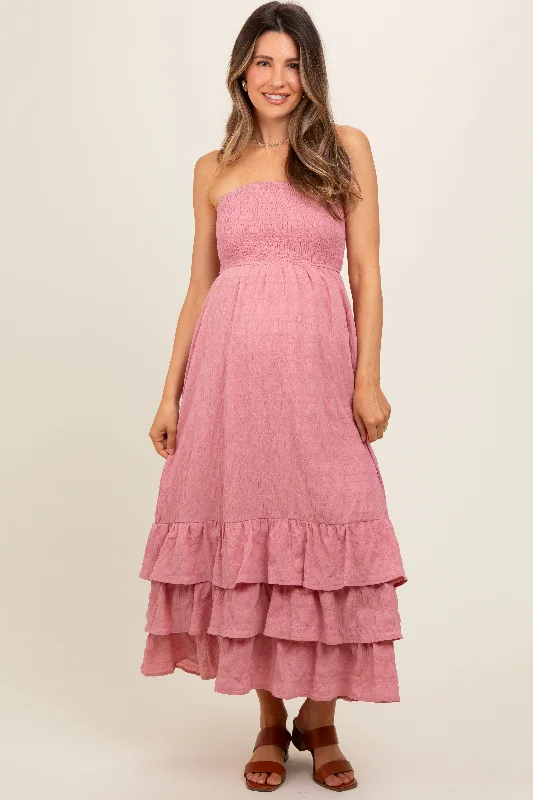 Elevate your look with premium women’s wear Mauve Smocked Ruffle Hem Tube Maternity Maxi Dress Elevate your look with premium women’s wear Mauve Smocked Ruffle Hem Tube Maternity Maxi Dress