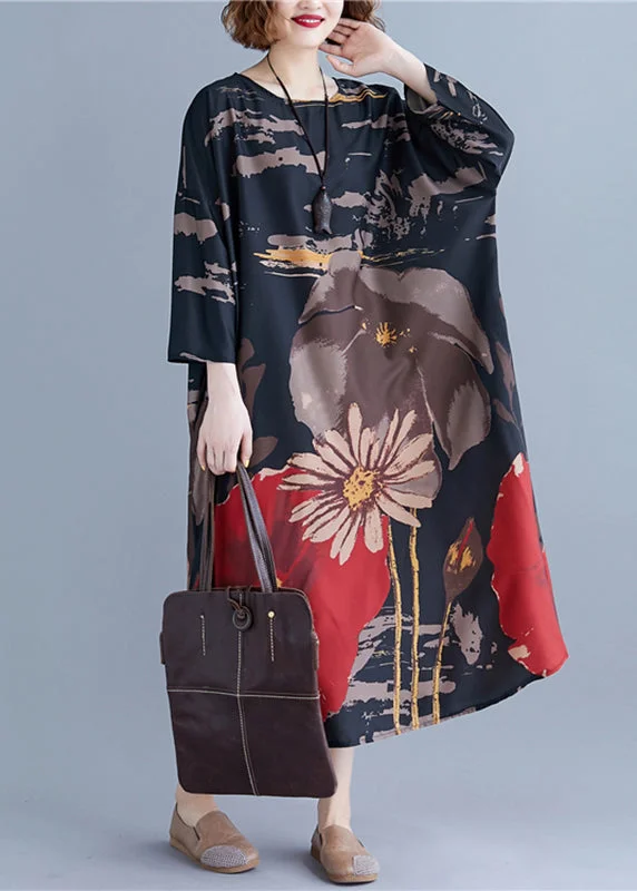 Trendsetting women’s clothing for fashion lovers Loose Black O-Neck Print Maxi Dress Long Sleeve Trendsetting women’s clothing for fashion lovers Loose Black O-Neck Print Maxi Dress Long Sleeve
