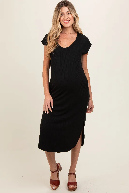 Discover the latest trends in women’s fashion Black Rib Knit Scoop Neck Maternity Midi Dress Discover the latest trends in women’s fashion Black Rib Knit Scoop Neck Maternity Midi Dress