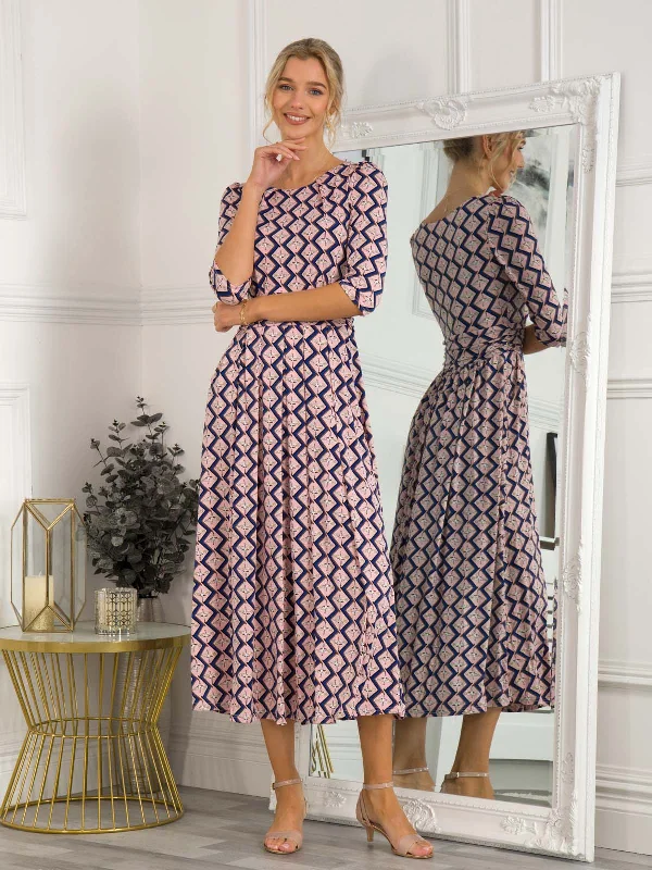 Confidence-boosting clothing for women   Jolie Moi Sienna 3/4 Sleeved Maxi Dress, Pink Birds