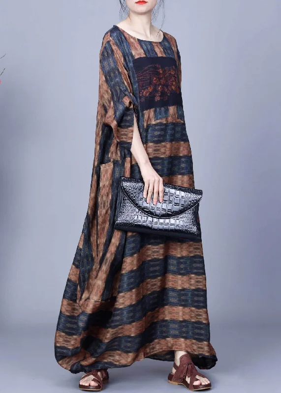 Women’s clothing that fits your personality and style Loose Blue Striped O Neck Silk Maxi Dresses Bracelet Sleeve Women’s clothing that fits your personality and style Loose Blue Striped O Neck Silk Maxi Dresses Bracelet Sleeve