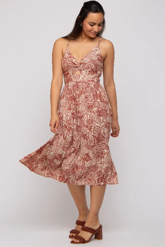 Timeless clothing pieces every woman should own Rust Floral Front Cutout Side Slit Midi Dress Timeless clothing pieces every woman should own Rust Floral Front Cutout Side Slit Midi Dress