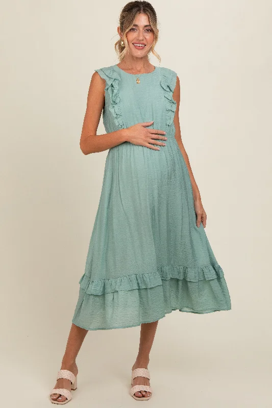 Fashionable clothing that fits every occasion   Jade Texture Ruffle Accent Maternity Midi Dress