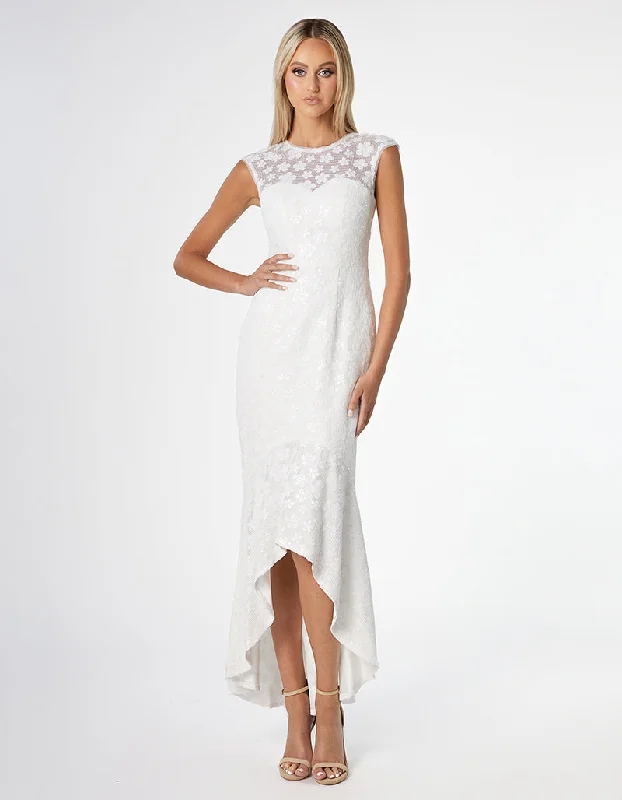 Statement pieces for the confident woman   MORGANA CAP SLEEVE HI LOW MIDI BL62D09HL