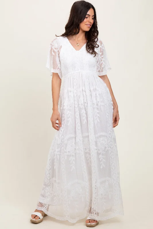 Refresh your closet with chic and comfy styles   White Smocked Top Lace Maxi Dress