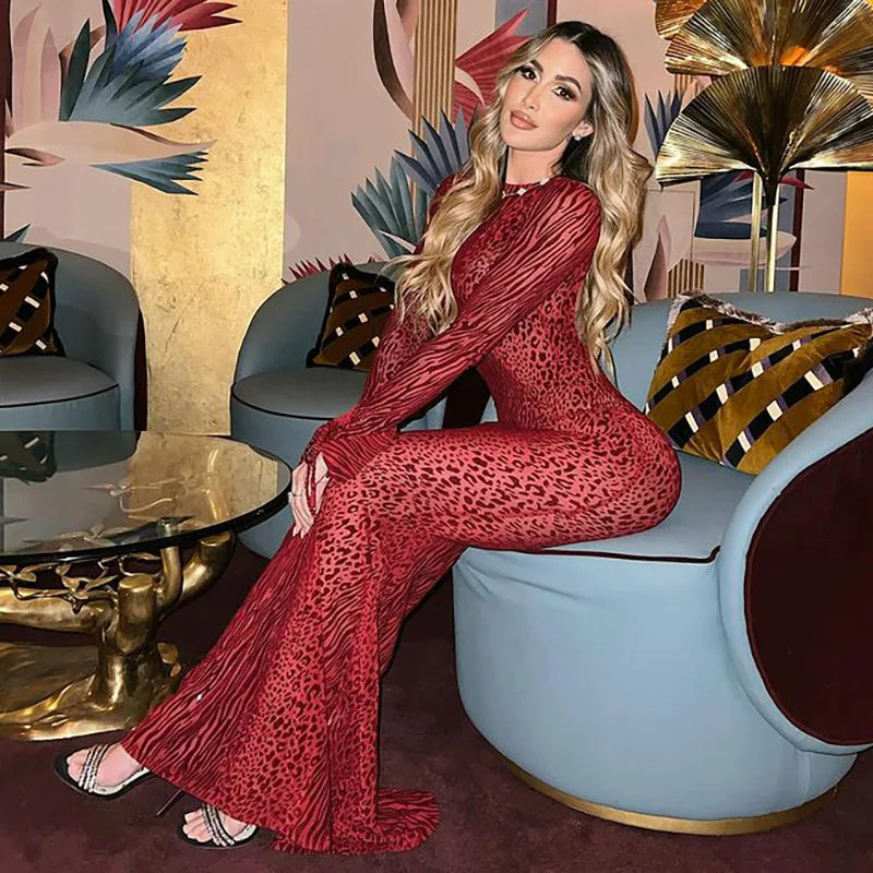 Bold and beautiful clothing for every woman Red Leopard Sexy Mesh See Through Slim Flare Sleeve Party Maxi Dress Bold and beautiful clothing for every woman Red Leopard Sexy Mesh See Through Slim Flare Sleeve Party Maxi Dress