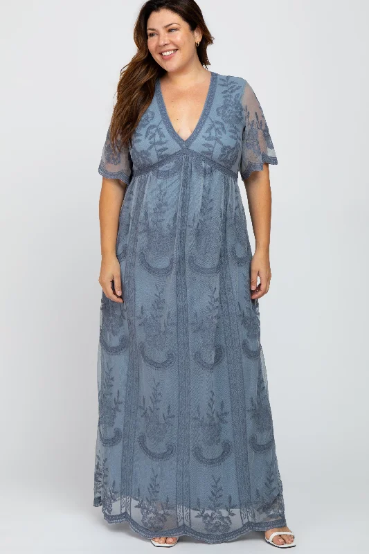 Designer-inspired women’s fashion at affordable prices Blue Lace Mesh Overlay Plus Maxi Dress Designer-inspired women’s fashion at affordable prices Blue Lace Mesh Overlay Plus Maxi Dress