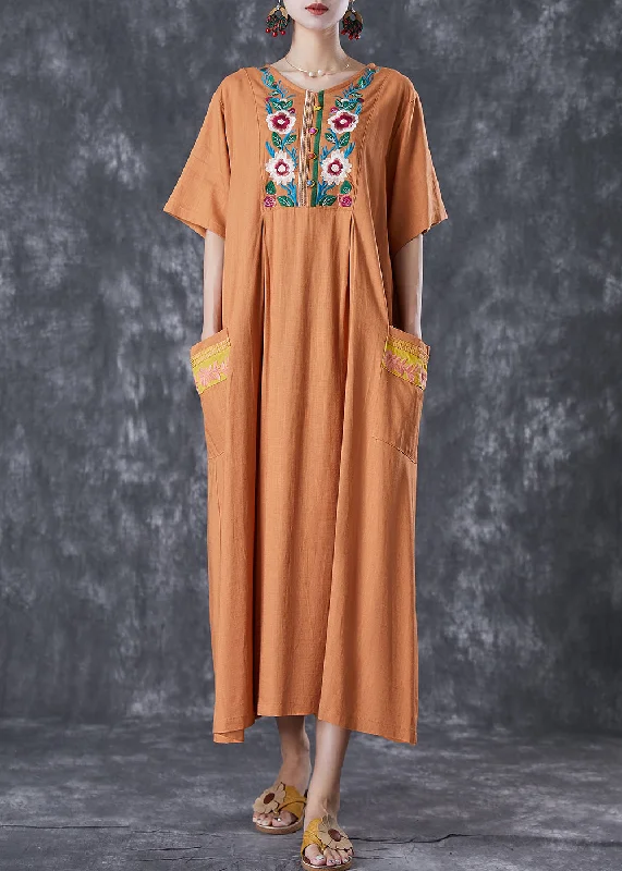 Casual yet chic women’s outfits for work or play Plus Size Khaki Embroideried Linen Maxi Dress Summer Casual yet chic women’s outfits for work or play Plus Size Khaki Embroideried Linen Maxi Dress Summer