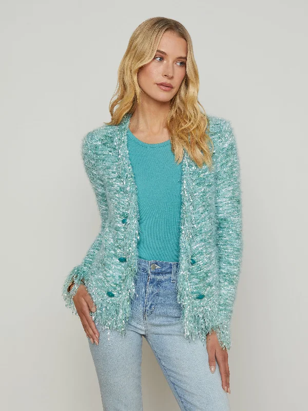 Sustainable fashion for stylish women   Azure Fringe Cardigan Blazer