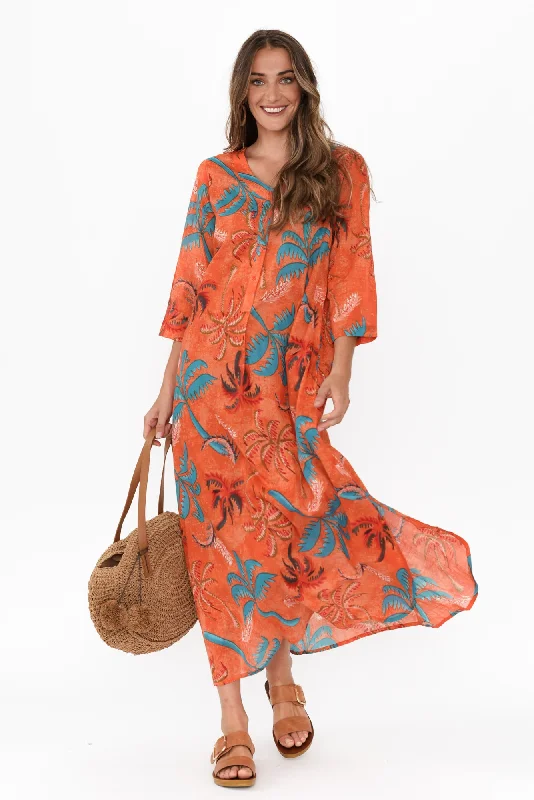 Fashionable clothing to fit every body type   Apia Rust Tropical Cotton Maxi Dress