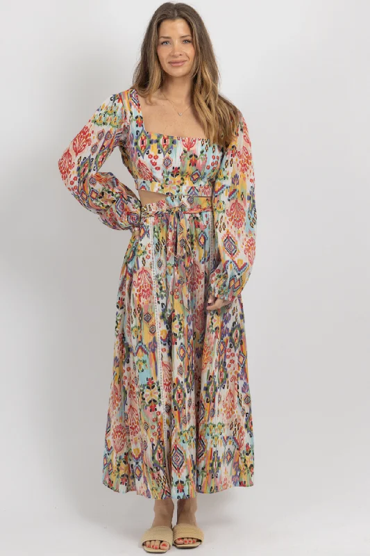 Elegant casual clothing for modern women   MAE MULTIPRINT OPEN MAXI DRESS