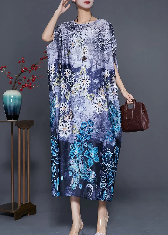 Women’s clothing to inspire confidence and beauty Classy Blue Oversized Print Silk Maxi Dress Batwing Sleeve Women’s clothing to inspire confidence and beauty Classy Blue Oversized Print Silk Maxi Dress Batwing Sleeve