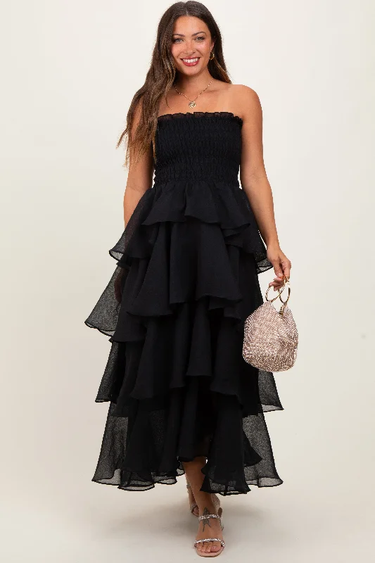 Trendy women’s clothing with a modern twist   Black Layered Maternity Maxi Dress