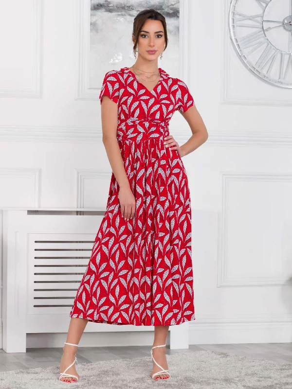 Designer-inspired women’s fashion at affordable prices Marbouka Stand Collar Maxi Dress, Red Leafy Designer-inspired women’s fashion at affordable prices Marbouka Stand Collar Maxi Dress, Red Leafy