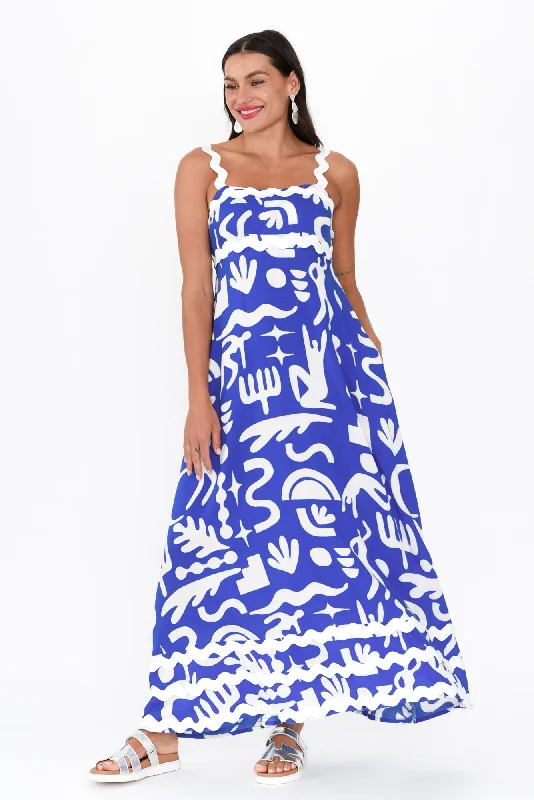 Bold fashion choices for the confident woman   Eda Blue Abstract Maxi Dress