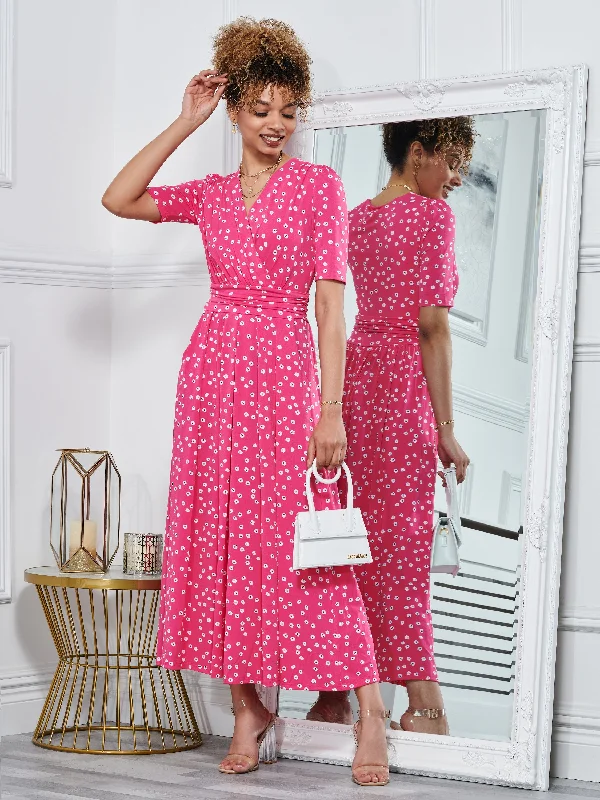 Elegant and comfortable women’s fashion wear   Lyanna Wrap Front Maxi Dress, Hot Pink