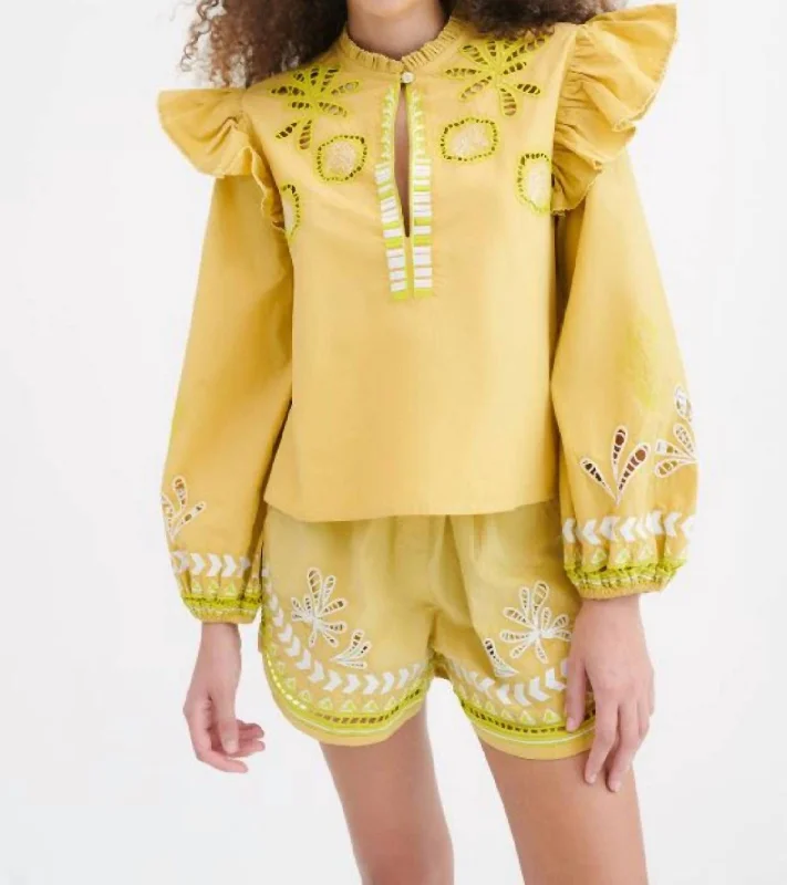 Stylish women’s clothing designed for comfort   Henry Embroidered Shorts In Soumy Olive