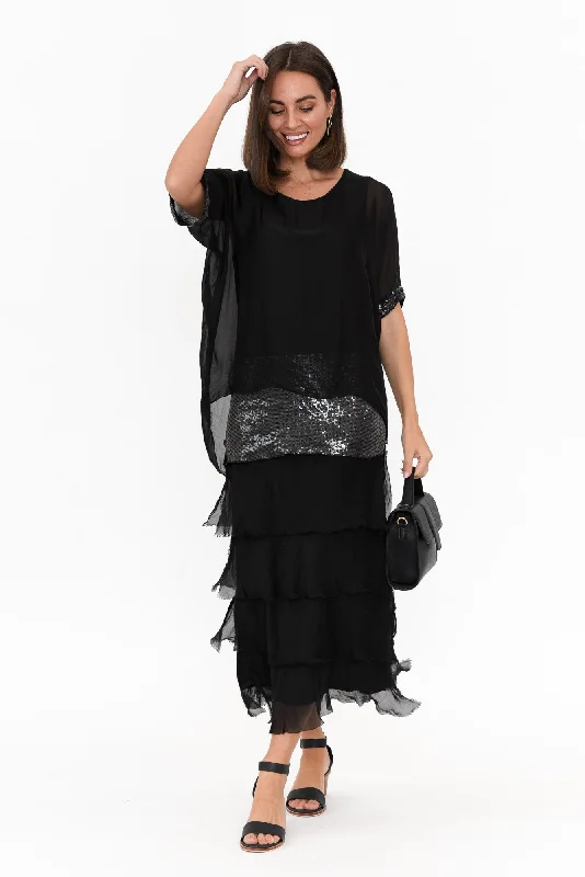 Fashion-forward women’s clothing on a budget Katerina Black Sequin Silk Overlay Maxi Dress Fashion-forward women’s clothing on a budget Katerina Black Sequin Silk Overlay Maxi Dress