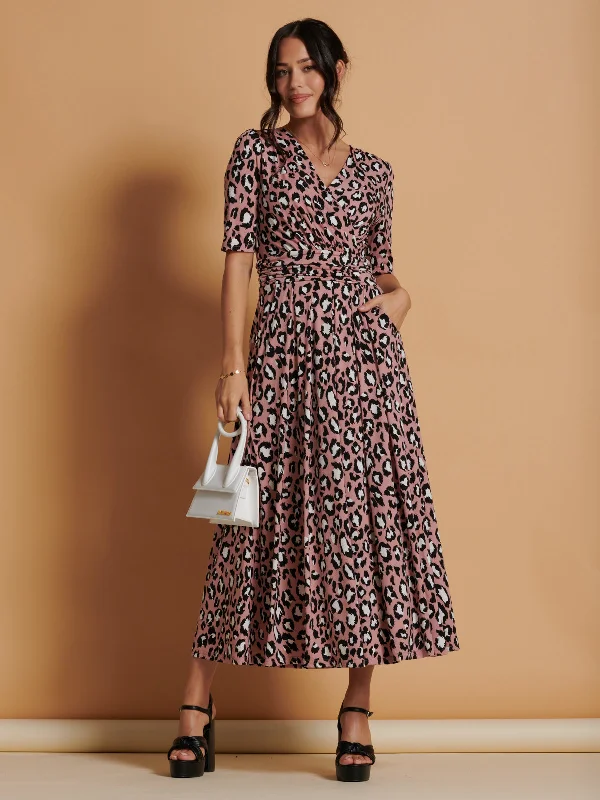 Everyday essentials for a stylish wardrobe Jolie Moi Animal Print Wrap Neck Maxi Dress, Mauve/Multi Everyday essentials for a stylish wardrobe Jolie Moi Animal Print Wrap Neck Maxi Dress, Mauve/Multi