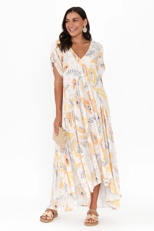 Step into style with our women’s clothing collection   White Fruity Peak Maxi Dress