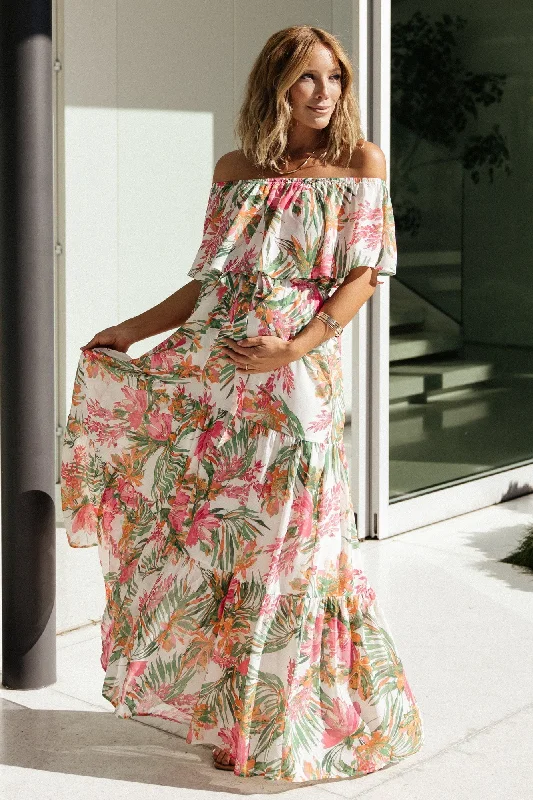 Trendy women’s clothing    Lahaina Off Shoulder Maxi Dress | Multi