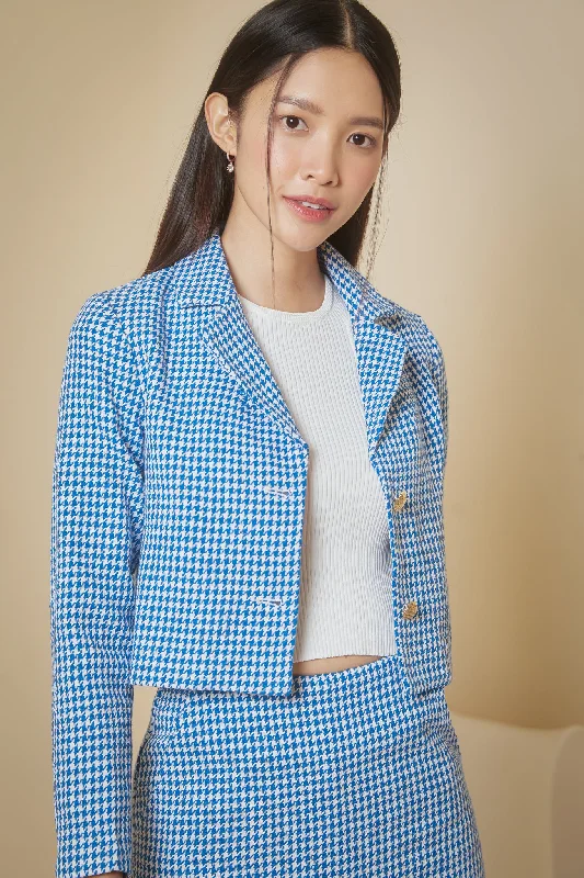 Curated collections of sophisticated women’s wear Tweed Cropped Blazer in Blue Houndstooth Curated collections of sophisticated women’s wear Tweed Cropped Blazer in Blue Houndstooth