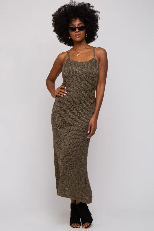 Versatile fashion options for every occasion   Olive Open Knit Crochet Midi Dress