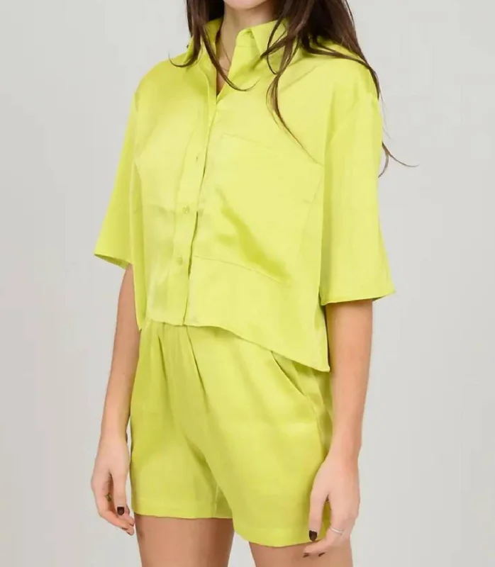 Feminine silhouettes for the modern woman   Satin Short In Sunnny Lime