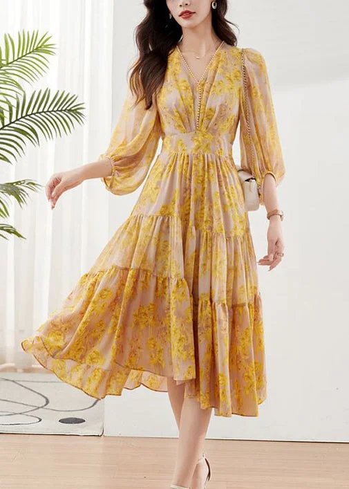 Bold, confident, and stylish women’s clothing Yellow Print Chiffon Maxi Dresses Exra Large Hem Bracelet Sleeve Bold, confident, and stylish women’s clothing Yellow Print Chiffon Maxi Dresses Exra Large Hem Bracelet Sleeve