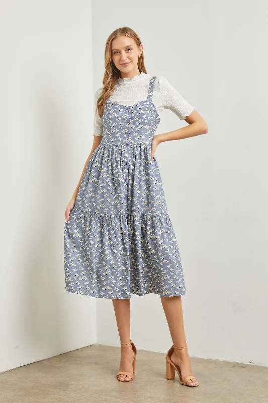 Uncover unique pieces for your perfect wardrobe Blue Floral Sweetheart Neck Button Front Ruffle Midi Dress Uncover unique pieces for your perfect wardrobe Blue Floral Sweetheart Neck Button Front Ruffle Midi Dress