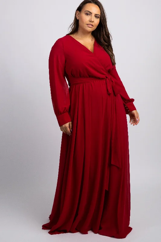 Fashionable clothing to fit every body type Burgundy Chiffon Long Sleeve Pleated Plus Maxi Dress Fashionable clothing to fit every body type Burgundy Chiffon Long Sleeve Pleated Plus Maxi Dress