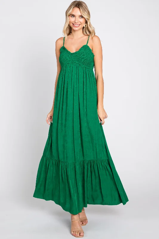 Modern fashion pieces designed for all women Green Floral Smocked Gathered Tier Maxi Dress Modern fashion pieces designed for all women Green Floral Smocked Gathered Tier Maxi Dress