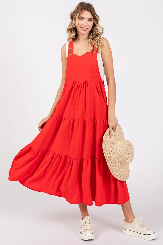 Sustainable fashion for stylish women   Red Button Sling Tiered Midi Dress