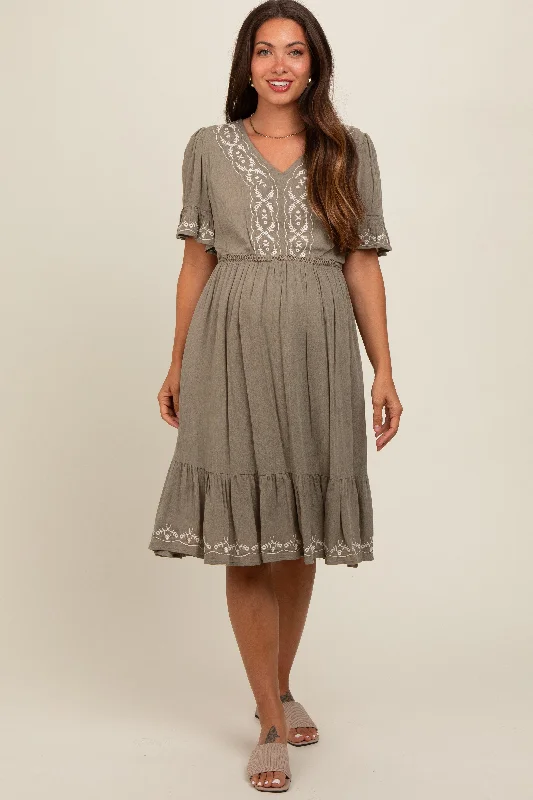 Women’s clothing that combines comfort and style Olive Embroidered Maternity Midi Dress Women’s clothing that combines comfort and style Olive Embroidered Maternity Midi Dress