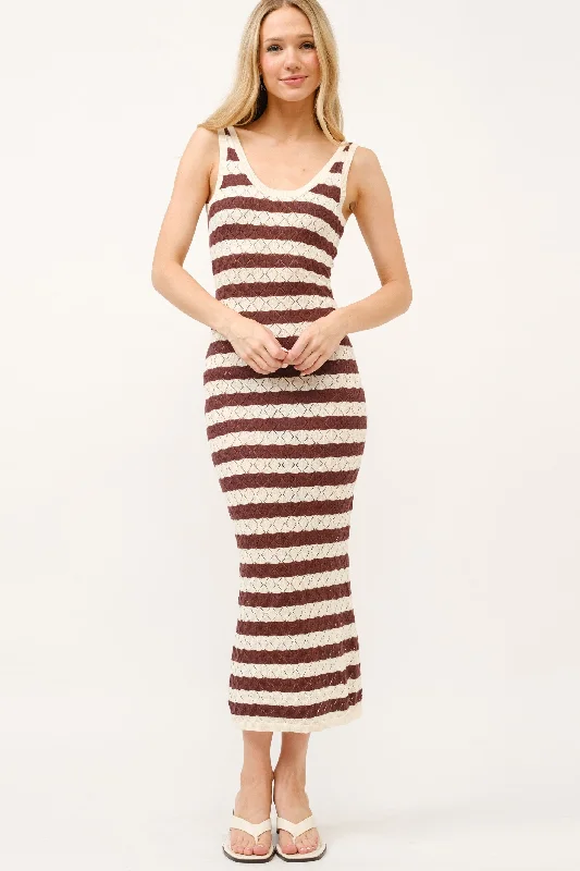 Trendy women’s clothing with a modern twist Brown/ Cream Knit Striped Fitted Maxi Dress Trendy women’s clothing with a modern twist Brown/ Cream Knit Striped Fitted Maxi Dress