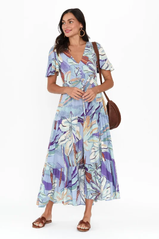 Sustainable fashion for stylish women   Butler Blue Floral Tie Maxi Dress