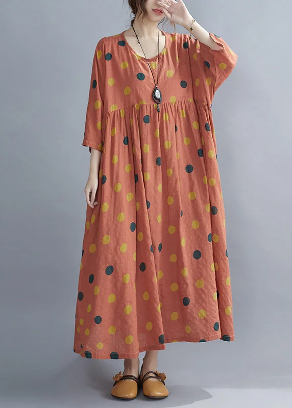 Feminine fashion to express your unique style Fashion Orange Patchwork Wrinkled Maxi Dresses Bracelet Sleeve Feminine fashion to express your unique style Fashion Orange Patchwork Wrinkled Maxi Dresses Bracelet Sleeve