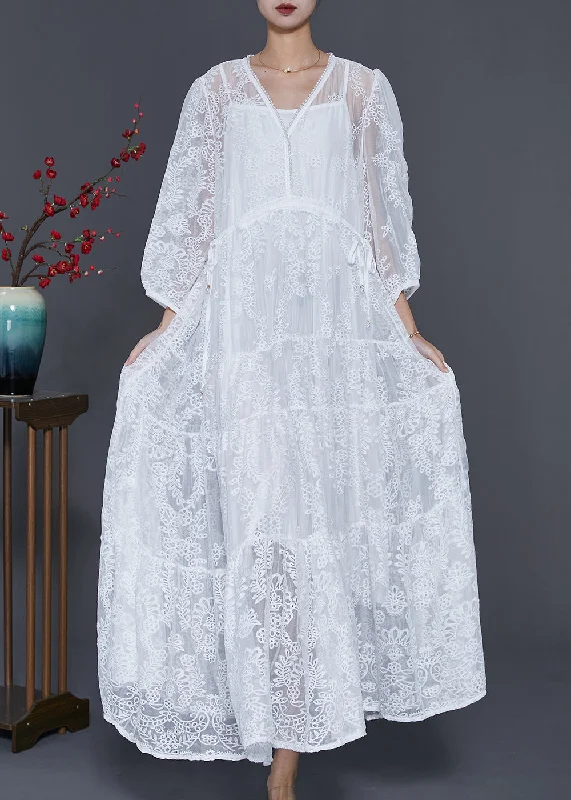 Perfect fashion pieces for the busy woman Plus Size White Embroidered Lace Maxi Dresses Spring Perfect fashion pieces for the busy woman Plus Size White Embroidered Lace Maxi Dresses Spring