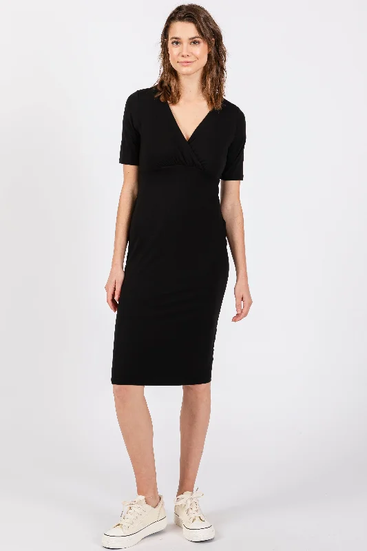 Curated collections for modern, fashionable women   Black Wrap Top Midi Dress