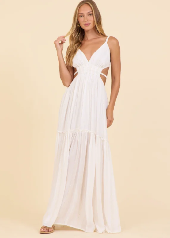 Create a timeless wardrobe with fashionable pieces   White Lurex Stripe Maxi Dress