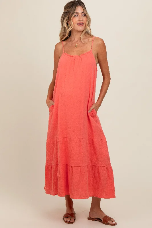Essential women’s clothing for every season   Coral Tiered Hem Maternity Midi Dress
